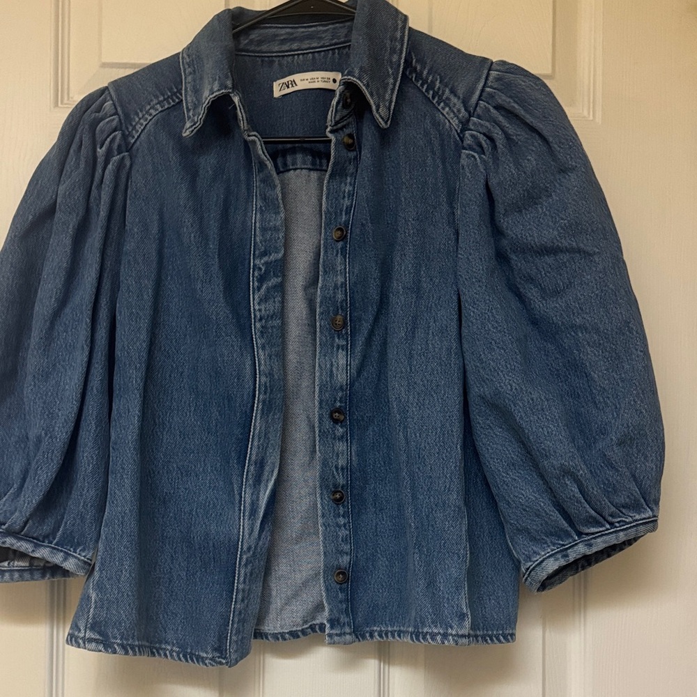 Zara Medium Blue Puff Sleeve Denim Jacket